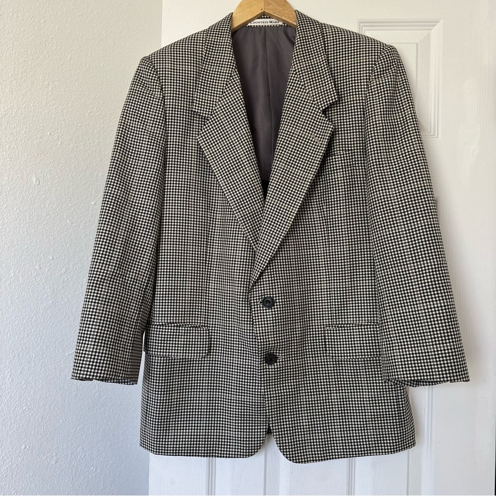Countess Mara Men's Blazer, Black/White, Houndstooth Print, Size M